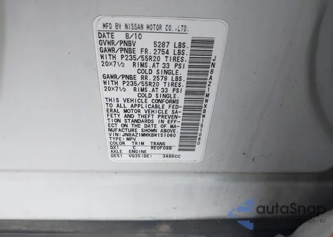 2011 Nissan Murano Le z USA, uszkodzony, nr VIN JN8AZ1MWXBW151060